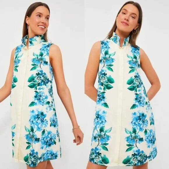 Tuckernuck NEW Water's Edge‎ Hydrangea Sleeveless Ivory Charlie Dress Size Large - Picture 4 of 9